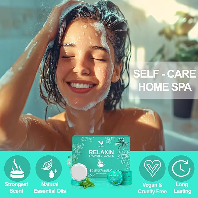 Vapor Shower Steamers Aromatherapy - Mothers Day Gifts for Husband Mom Her Wife Women, 6 Pack Vapor Shower Tablets, Breathe Easy & Relaxation with Eucalyptus Menthol Essential Oils, Self-Care SPA