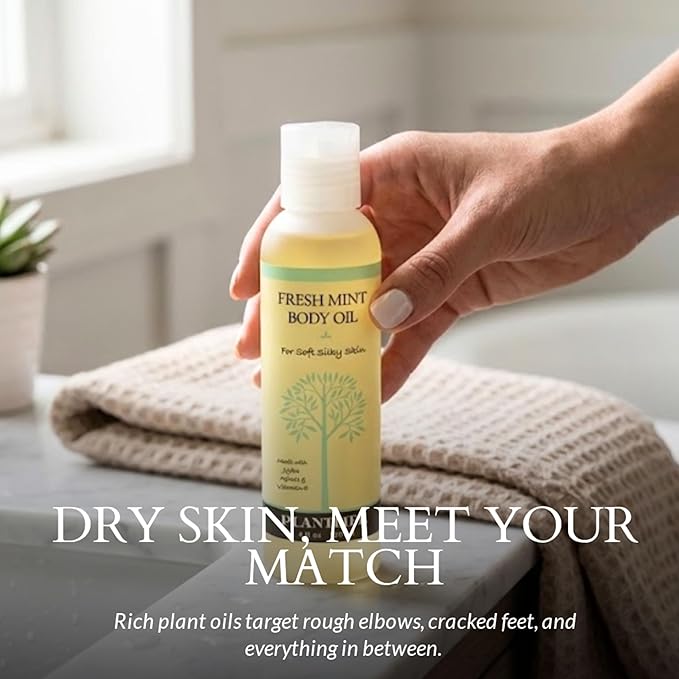Plantlife Fresh Mint Body Oil - Moisturizing Natural Body Oil for All Skin Types - Nourishing Dry Skin and Making It Feel Soft and Silky for Women & Men - Bath, Body & Massage Oil - 4oz