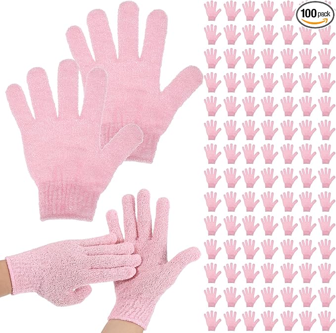50 Pairs Exfoliating Gloves for Body Bulk, Double Sided Bath Scrub Gloves for Shower, Body Exfoliator Mitt for Spa, Dead Skin Remover for Men Women (Pink)