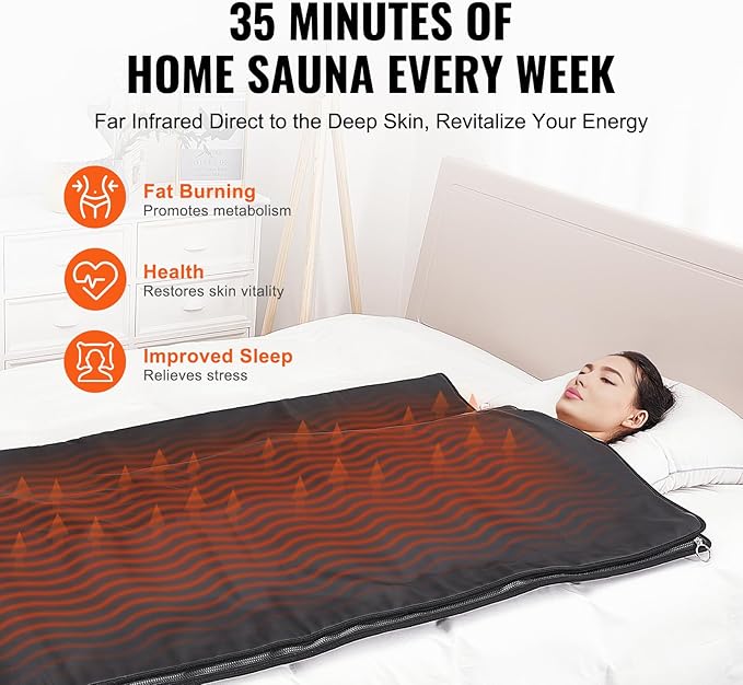 Happybuy Sauna Blanket for Detox, Home Relaxation, 1-6 Temp Levels (95-185℉), 1-60 Min Timer, Portable, Far Infrared Carbon Heating