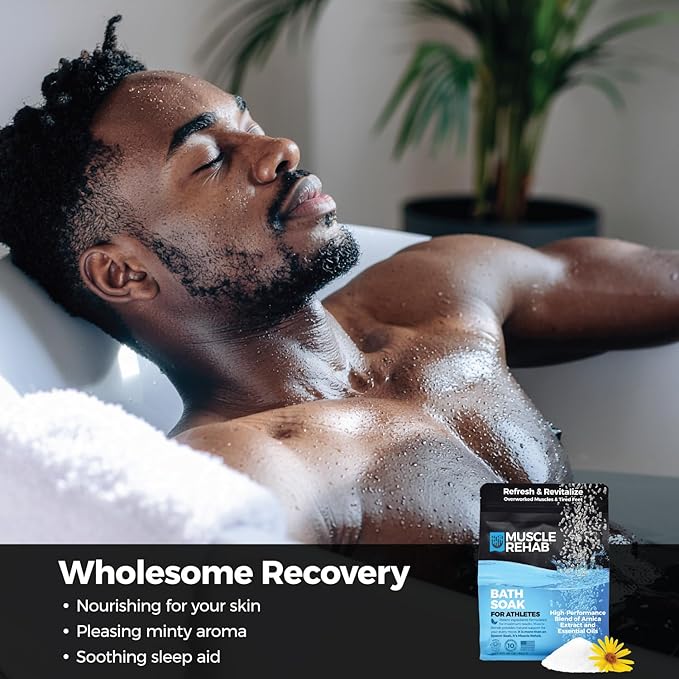 Muscle Rehab Epsom Salt Bath Soak 5 Travel Packets - with Arnica and Magnesium for Muscle Pain Relief - Portable Foot Soak for Athletes and Active Recovery