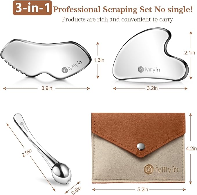 3-in-1 Stainless Steel Gua Sha Tools with Cold Therapy, Facial Scraping Tools for Jaw Lift Massager, Puffiness Reduction, Lymphatic Drainage & Skin Tightening, Gift-for Mom, Summer Skin Care