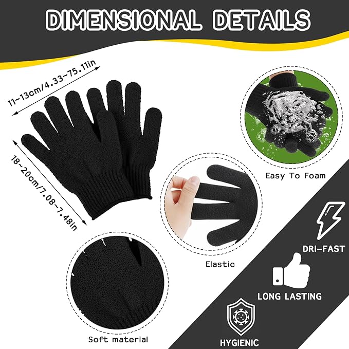 Sibba 3 Pcs Exfoliating Body Scrubber Bath Gloves Set Back Scrubber Shower Towel Double Sided Bath Gloves for Exfoliator, Back Washer for Body Scrub, Remove Dead Skin