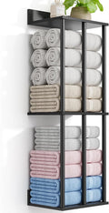 Towel Racks for Bathroom Wall Mounted with Wooden Storage Shelf, Updated 3 Bar Metal Towel Holder for Rolled Towels, Sturdy and Large Capacity, Towel Storage Organizer