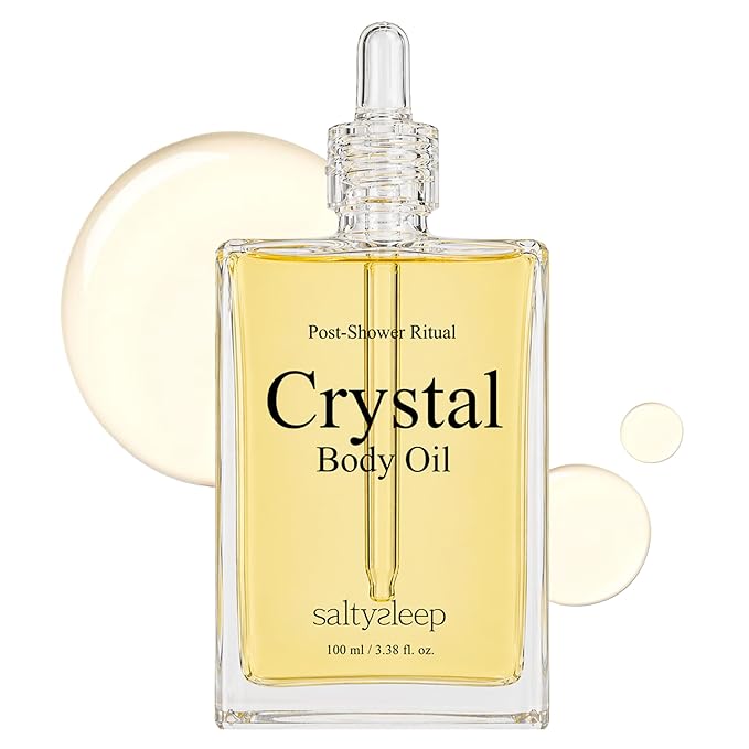 Crystal Body Oil Golden Glow, Scented Body Oil, After Shower and Bath Dry Oil for Women, Non-Greasy & Fast Absorbing Moisturizer for Dry Skin, Vanilla Coconut Almond Scent, 3.38 fl oz