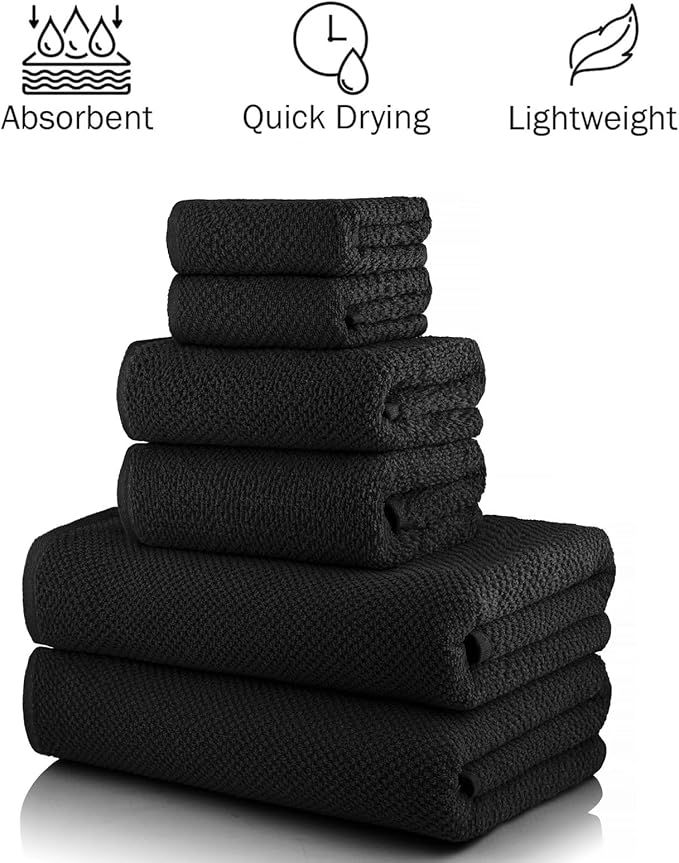 CASA COPENHAGEN EcoPop 6Pcs 100% Cotton Large Designer Towels Gift Set- Black, 550 GSM, 2Bath 2Hand 2Washcloths, Bath Towels for Bathroom Set for Women & Men