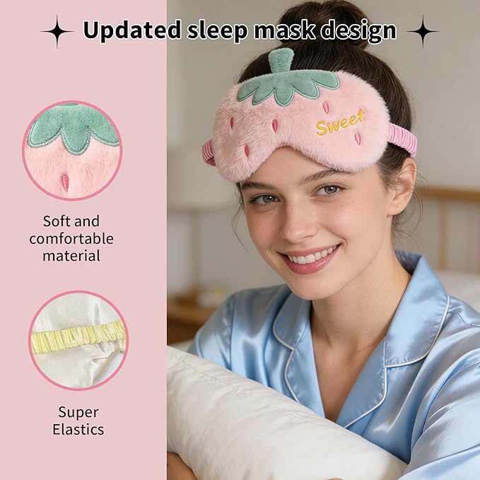 PERFECTSIGHT Sleep Eye Masks, Cute Fruit Sleep Eye Cover Lightweight Adjustable Eyeshade Mask Cover for Women Men Sleep Travel Nap, Strawberry Pineapple
