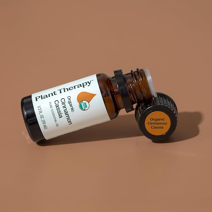 Plant Therapy USDA Certified Organic Cinnamon Cassia Essential Oil 10 mL (1/3 oz) 100% Pure, Undiluted, Cozy Aroma, Soothes Sore Muscle