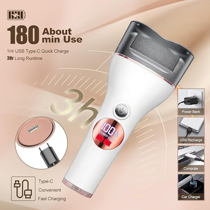 Electric Callus Remover for Feet, Rechargeable Waterproof Foot File Professional Foot Care Tools with 17-in-1 Pedicure Kit, Portable Callus Remover Kit to Remove Dead Skin Hard Skin Dry Cracks(White)