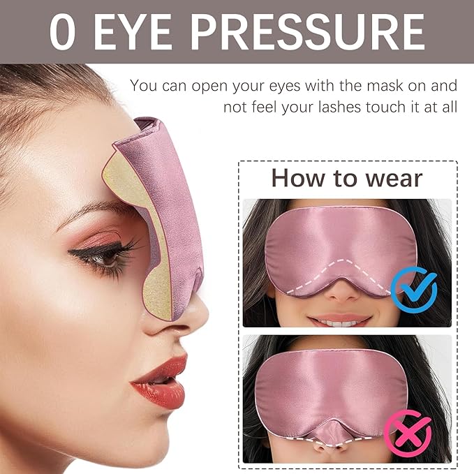 Adjustable Silk Sleep Mask for Custom Comfort | 3D Contour & Blackout Nose Wing | Universal Fit for All Head Sizes | 100% Mulberry Silk Eye Mask for Sleeping | Yueerbao (Bean Pink)