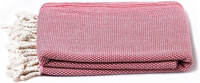 ATANI 69x35 in Oversized Turkish Beach Towel Set with Tote Bag – Quick-Dry 100% Turkish Cotton Peshtemal, Sand-Resistant, Lightweight for Shower, Travel, Pool, Yoga (Red)