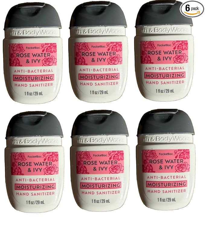 Bath and Body Works Classic and Seasonal Scents Pocketbac Gel Sanitizers - Pack of 6-1 oz each (Rose Water and Ivy)