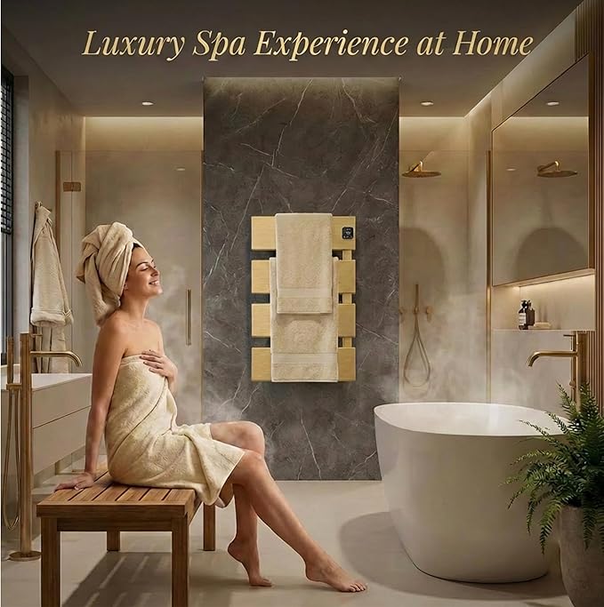 Electric Towel Warmer, Heated Towel Rack with Thermo Control and Timer, Fast Heating Towel Rail for Bathroom with Memroy Function, Work with Smart Plug, Right-Wiring, 5 Panel, Gold