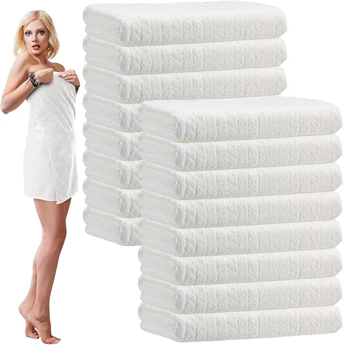 SmoothNovelty 16 Pack Microfiber Bath Towels Bulk 27'' x 60'' Oversized Size Bath Towel Highly Absorbent Extra Large Soft Drying for Beach Shower Summer Salon Sport Gym Party (Wheat,White)