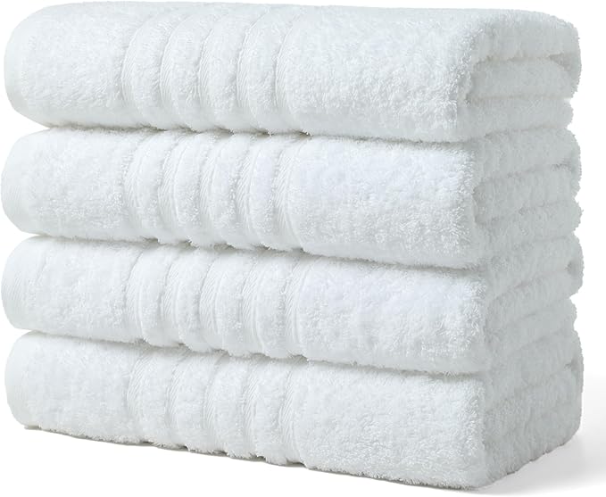Aibaser Towels - Premium 100% Cotton Bath Towels Set (27 x 54 inches), Lightweight and High Absorbency Quick Drying (White)