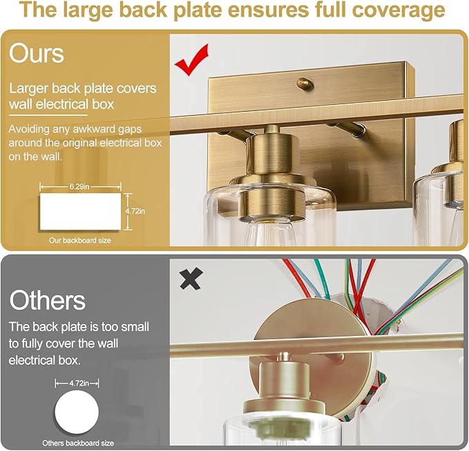 Indoi 3 Light Bathroom Light Fixtures, Brass Vanity Lights for Bathroom with Clear Glass Shades, Modern Bathroom Wall Sconces for Mirror Living Room Cabinet