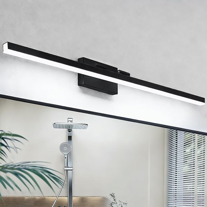 IZORRO Modern Bathroom Vanity Light 48 inch, Rotatable, 36W Dimmable Led Bathroom Light Fixture Over Mirror, Black Vanity Light Bar (Cool White 6000K)