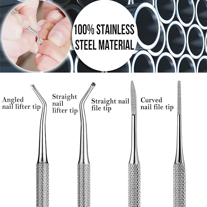 FAMILIFE Ingrown Toenail File and Lifter, 2 pcs Ingrown Toenail Tool Double Sided with Storage Case Professional Corrector 100% Stainless Steel Removal Pedicure Kit, Ideal for Home, Travel, Salon Use