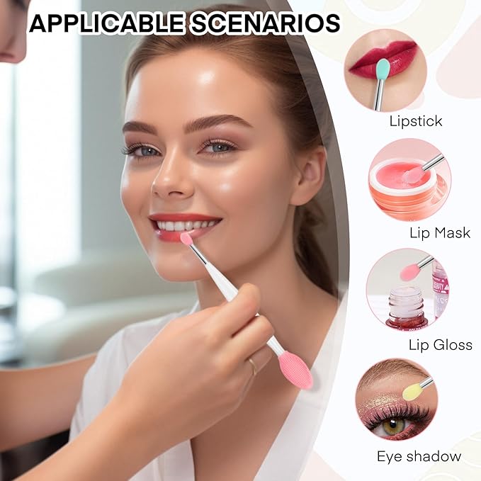 Unaone Lip Scrub Brush - 3 PCS Dual-ended Lip Scrubber Exfoliator and Silicone Lip Brush, 2-in-1 Silicone Lip Scrub Tool Lip Mask Applicator, Gentle Exfoliator & Applicator for Soft
