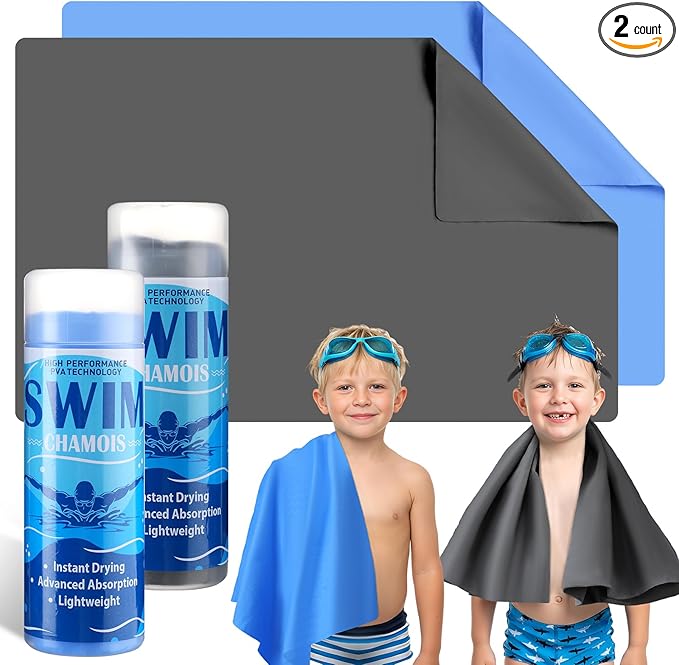 SmoothNovelty 2 Pack Swim Chamois Towel Water Absorbent Quick Dry Towel Shammy Chamois Cloth for Swimming Car Drying Diving Water Sports Beach Shower Pool Swimmer Gift