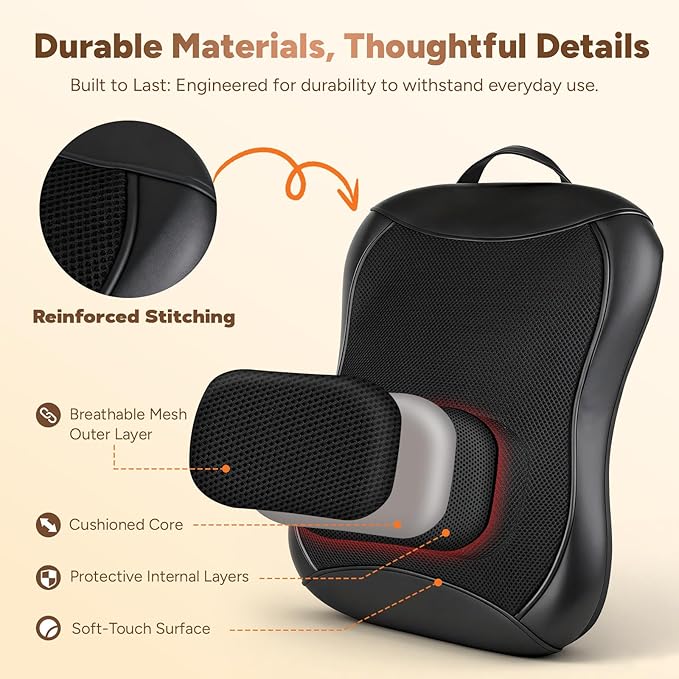Back Massager with Heat, 4D Rolling Massage Nodes for Upper & Lower Back Pain Relief, 4 Modes & 2 Speeds Deep Tissue, Includes Car Adapter for for Car Office Home & Travel