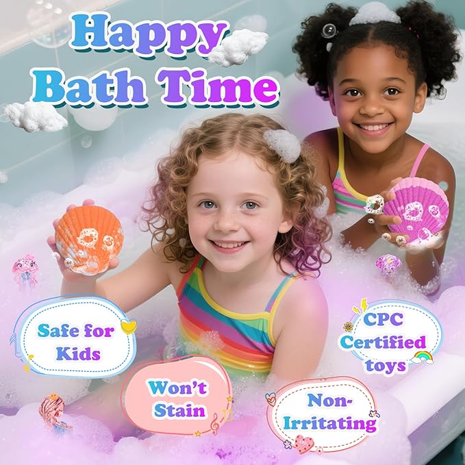 Bath Bombs for Kids with Surprise Toys Inside, 12 Pcs Kids Bath Bombs Gifts for Birthday Christmas Easter Party Favor, Handmade Shell Bubble Bath Kit with Mermaid Toys for 4 5 6 7 8 Year Old Girls