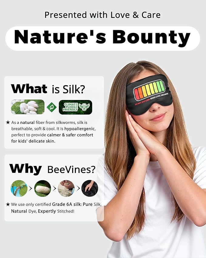 BeeVines 2 Pcs 100% Mulberry Silk Sleep Mask, Game Themed Eye Mask for Kids & Adults, Soft Skin-Friendly Blackout Eye Cover with Adjustable Strap, Lightweight Silk Eye Mask for Travel Sleep
