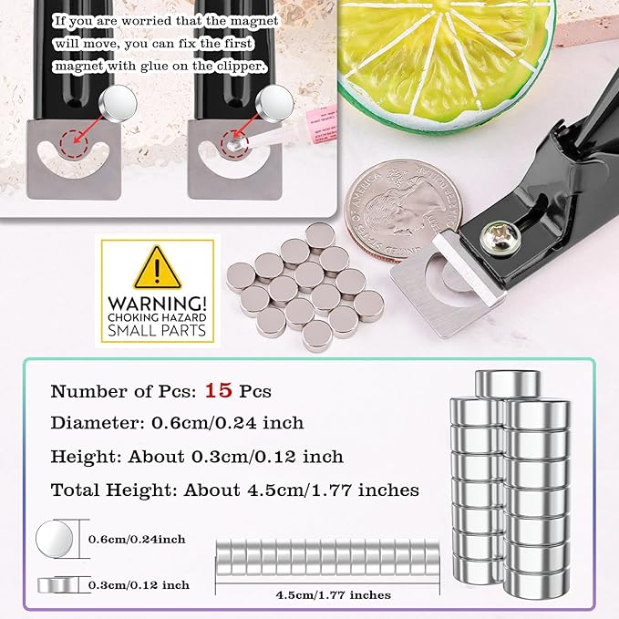 Black Premium Adjustable Nail Clippers with Magnets Sizers for Acrylic Nails, Stainless Steel Nail Cutter Trimmer for Artificial Fake False Tips Manicure Sharp Blade Clip Tool for Salon Beauty