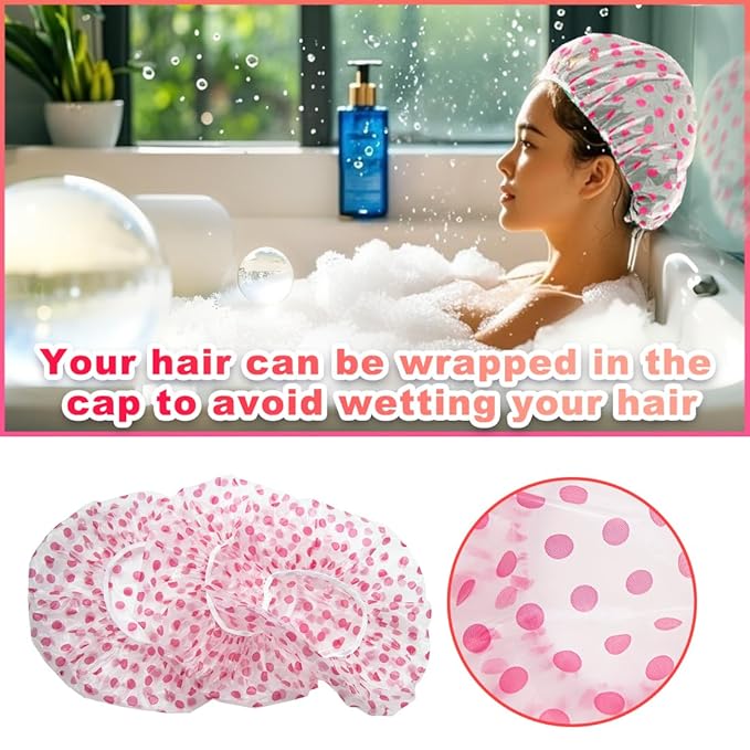 18 Pack Shower Caps for Women,Waterproof Reusable & Disposable Adjustable Bath Caps For Spa Long Hair Travel Saunas (Red)