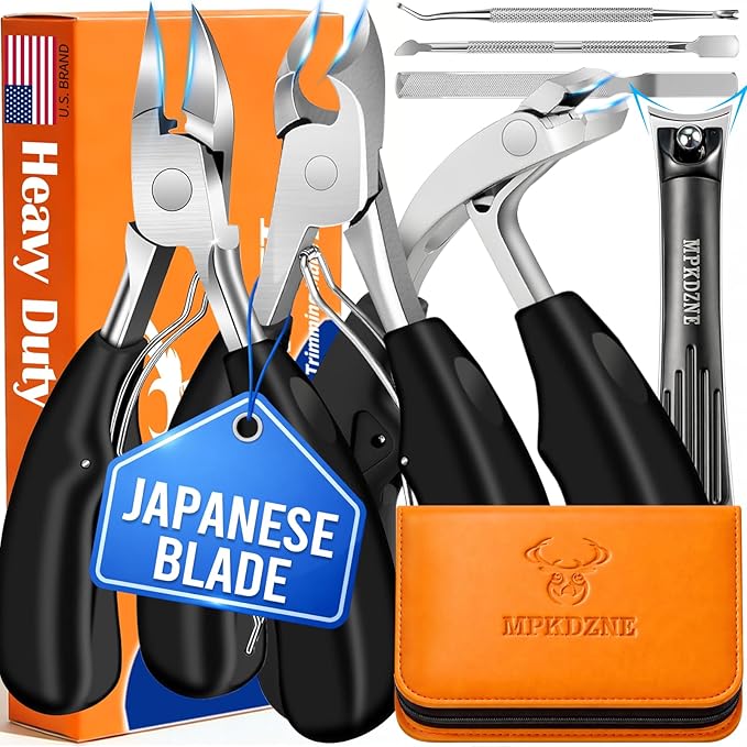 2026 Heavy Duty Toenail Clippers for Thick Nails, 7-in-1 Pedicure Kit with Catcher for Seniors & Men, Professional Wide Jaw Ingrown Toe Nail Clipper Set, Podiatrist Tool