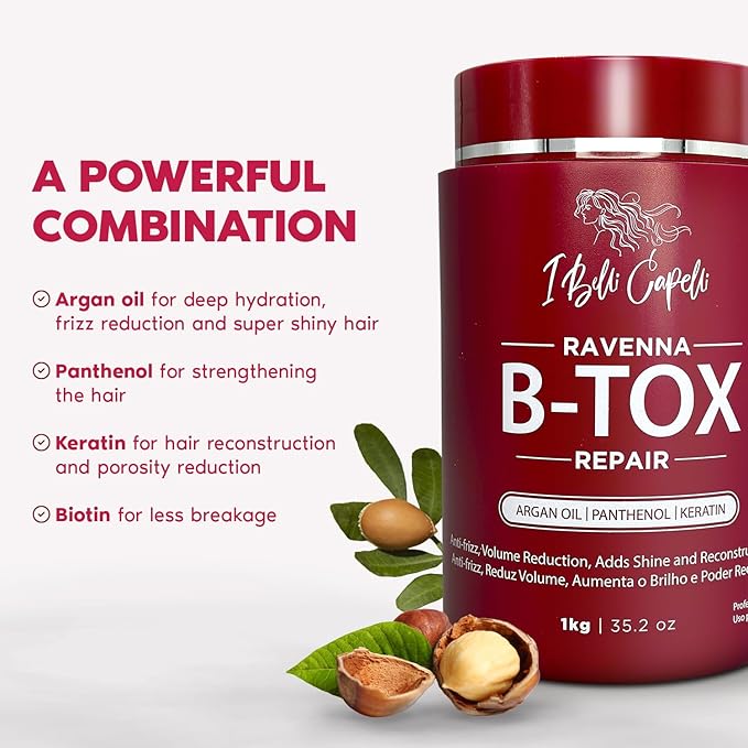 I Belli Capelli Ravenna Hair Treatment Kit- 1kg/35.2 oz B-tox Hair Mask + 300ml/10.1 fl.oz Anti-Residue Shampoo- Repair & Clarifying Shampoo for Longer Effect