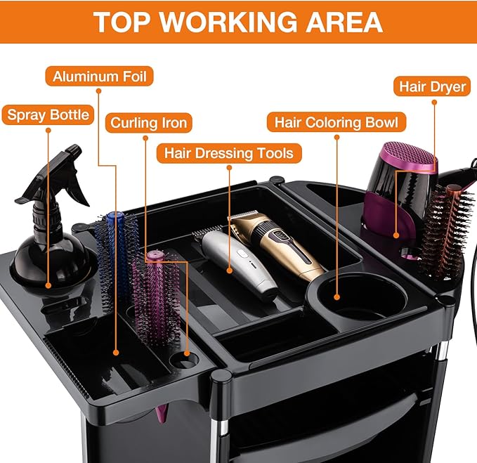 Noverlife Hair Salon Storage Tool Cart, 6-Layer Salon Cart with Wheels, Space Saving Barber Station Trolley, Rolling Carts for Hair Stylist Barber Storage Trolly for Hairdressing Beauty SPA Tattoo