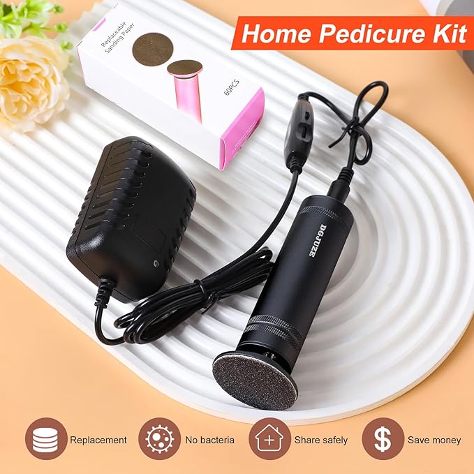 PowerPro Electric Foot Callus Remover,36W Professional 1200rpm Heavy Duty Metal Grinder for Dead Skin Automatic Foot Sander with 60pcs Sandpaper Pads for Home Use Pedicure Tool(Black)