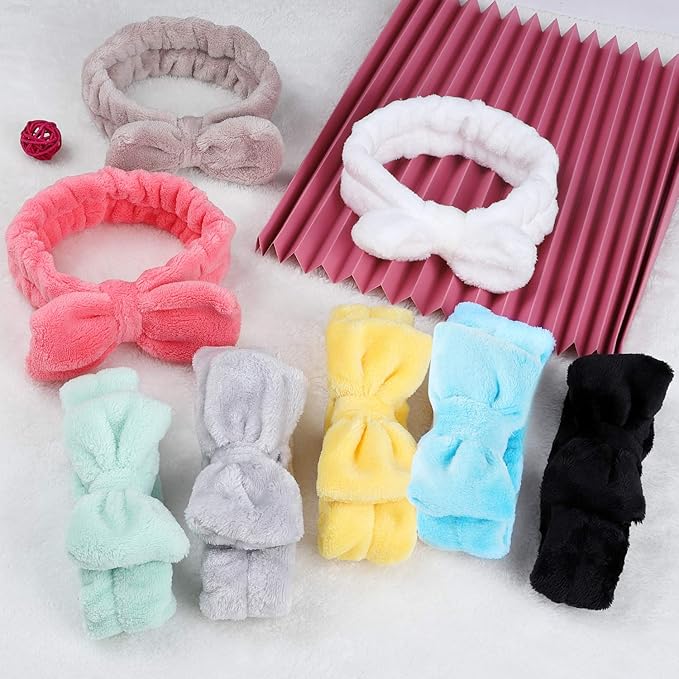 Hishexin 8 Pack Spa Headbands for Women, Soft Bow Skincare Headband for Washing Face, Skincare, Salon & Makeup, Bulk Spa Party Favors, Ideal Christmas Gifts or Stocking Stuffers for Teen Girls