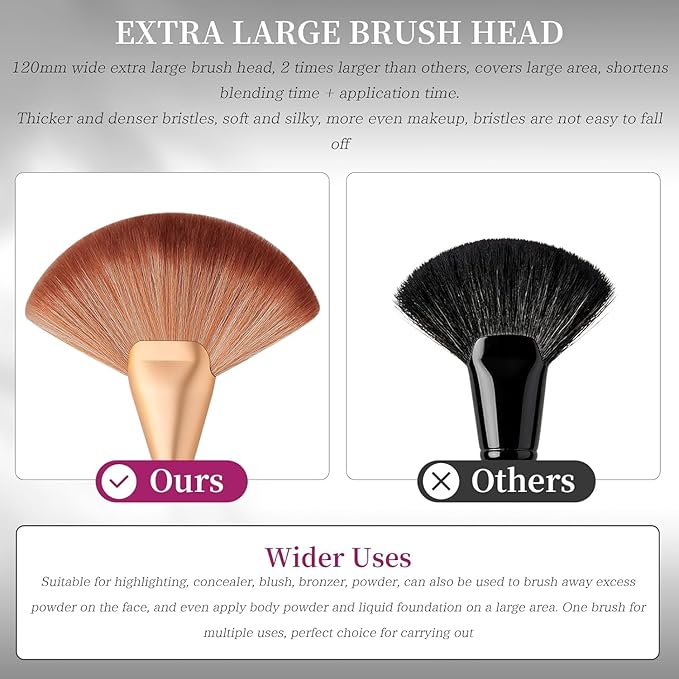 docolor Fan Brush Finishing Powder Brush Multi-use Brush For Face and body Professional Makeup Brush for Salon Use Perfect For Spray Tan Powder Highlighting Blush Powder Bronzer Contour