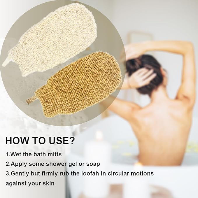 Bath Gloves for Shower - Bath Mitts Washcloths - Bath Gloves Exfoliating for Women and Men - Body Scrubbers for Use in Shower - Ramie and Jute Fiber - 2 Pack