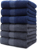 Cotton Hand Towels Set, 6-Piece Set(14in x 29.5in), Super Absorbent Quick Drying,Soft,Bathroom Towels,Suitable for Gyms,Kitchen,Gift(Dark Grey,Dark Blue)