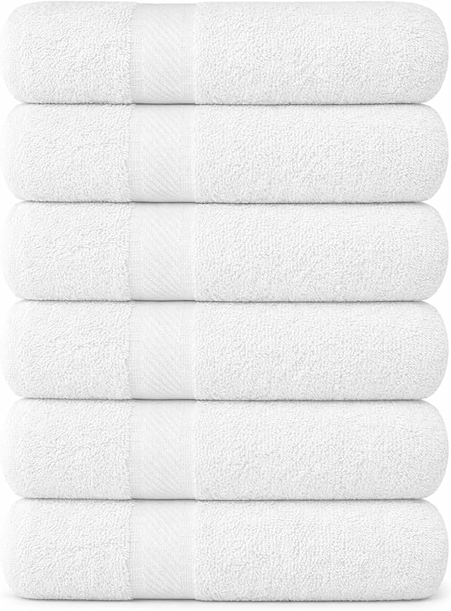 KAHAF COLLECTION 6 Pack Bath Towels Set (27 x 54 Inches) 100% Ring Spun Cotton, Lightweight, Quick Dry, Highly Absorbent Towels (White, (27x54) Inches)