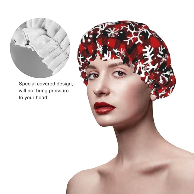 Christmas Snowflakes Shower Cap For Women Reusable Waterproof Double Layers Bath Cap Hair Protection Elastic Ladies Spa Salon Shower Hat
