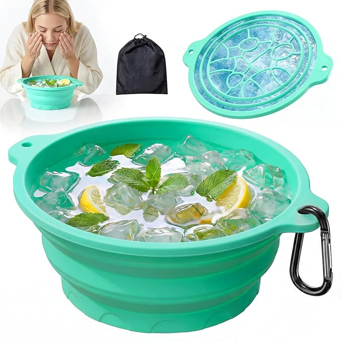 Face Ice Bath Bowl with Built-in Ice Tray, Foldable Silicone Face Bowl for Ice, Reusable Ice Facial Bowl for Cold Plunge Therapy, Skin Tightening, Acne Relief, Portable Spa Tool for Home, Camping