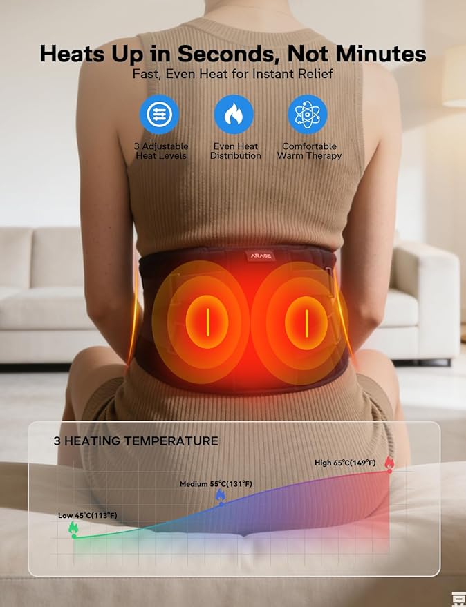 10000mAh Cordless Heating Pad with Massager for Back Pain Relief, 50-67" Lower Back Massager with 3 Heat &Timer, 5 Vibration Portable Heating Pad for Cramps, Birthday Gift for Women Men Mother