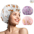 3 PCS Shower Caps for Women, Upgrade Comfortable & Extra Large & Double Layers Waterproof Bath Cap, Oversized Designed Adjustable Hem Hair Cap for All Hair Lengths/Style