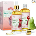 MR.A 2 Pack Strawberry Body Oil Juice Scented, Vitamin E Body Oil after Shower, Strawberry Shortcake Body Moisturizer Bath Oil for Dry Skin, Guasha Oil with Guasha Tool