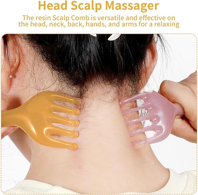 WY LIGHTING LEVEL 2Pcs Head Massager Manual Hair Scalp Massager Gua Sha Five Claw Massage Tool Comb Portable Handheld Resin Relax Tool for Father's Day Mother's Day Gifts (Amber; Cloud Brown)