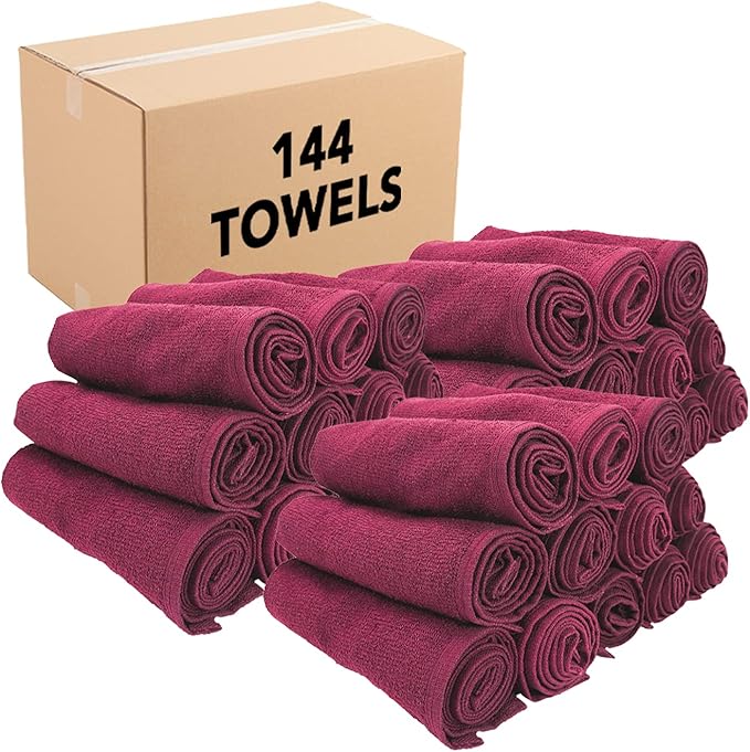 Arkwright Bleach Resistant Salon Towels Bulk - 100% Cotton Hair Towels, Soft, Absorbent, Quick Dry Spa & Barber Towels for Hair Stylist, Nail Salon & Esthetician, 16 x 28, Burgundy (Case of 144)