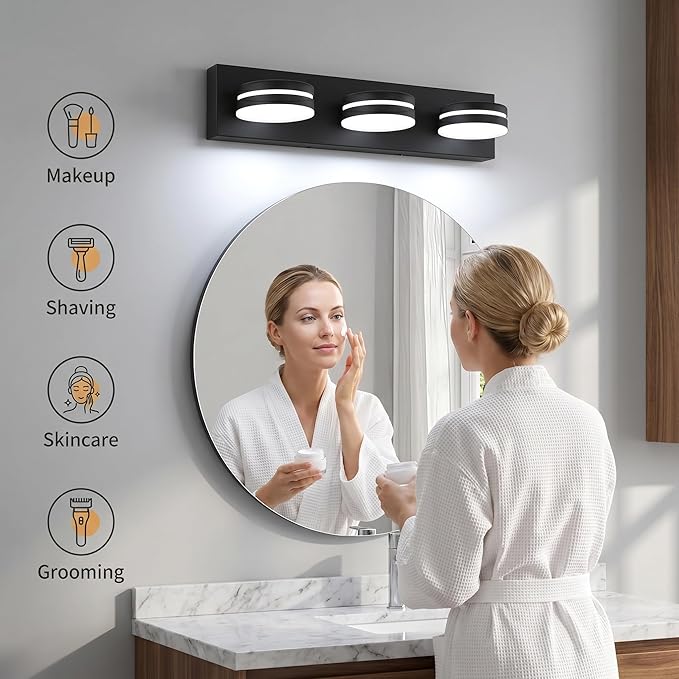 3-Light Bathroom Vanity Light Over Mirror, (24inch Dimmable) Matte Black LED Vanity Lighting Fixtures, Modern Bathroom Wall Light Fixtures with 360°Rotating Lamp Head (Cool White 5500K)