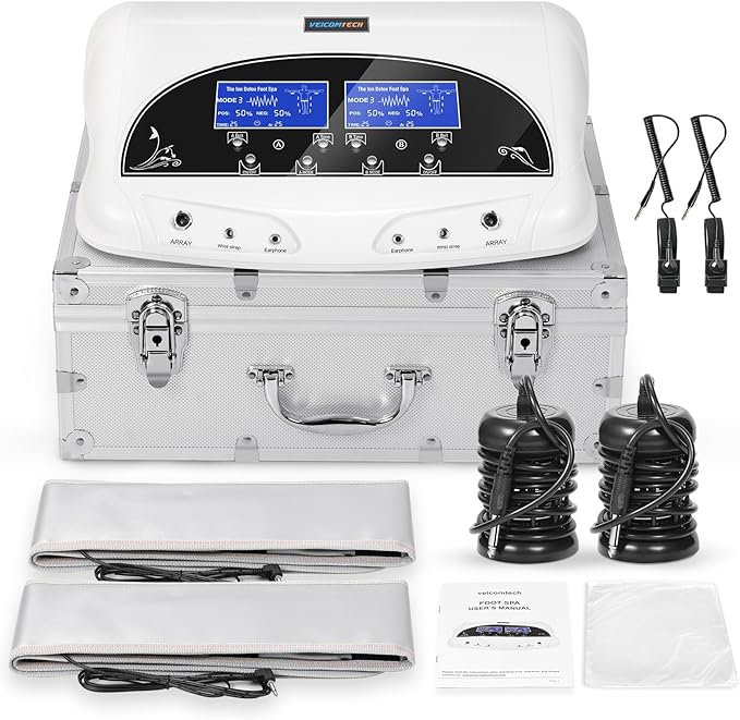 veicomtech Dual Ionic Foot Bath Detox Machine - Professional Ionic Foot Bath Spa Cleanse with 2 Waist Belts, 2 Arrays, 10 Liners