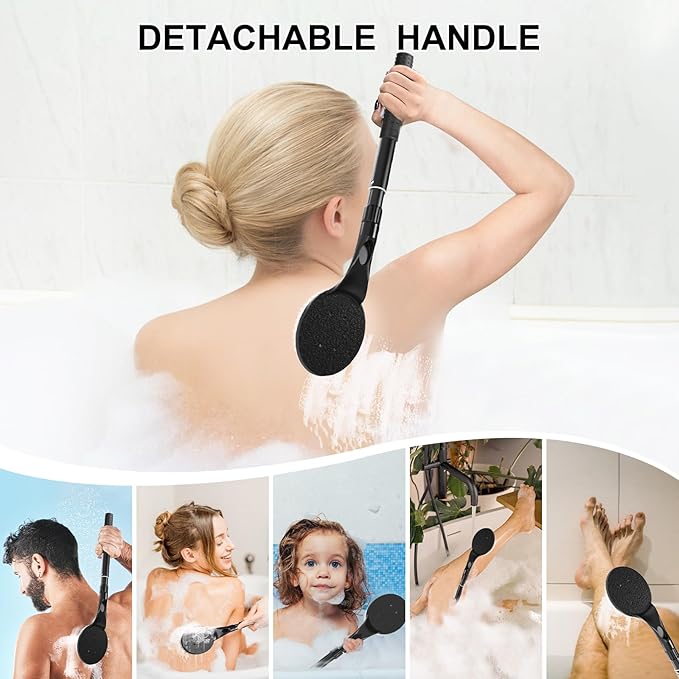 Gobiteli Back Scrubber for Shower,25" Long Handle Shower Brush for Body Exfoliator and Deep Clean,Back Brush for Shower for Men,Women and Elderly