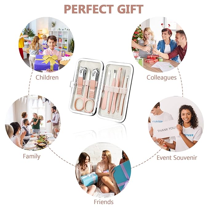 Hanaive 6 Set Manicure Set 48 Pcs Nail Clippers Pedicure Kit Gift for Mother's Day 8 in 1 Stainless Steel Grooming Kit Professional Nail Care Tools with Luxurious Travel Case for Men Women(Rose Gold)