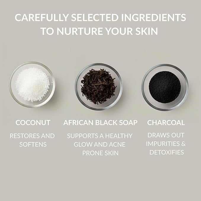 SpaScriptions Exfoliating African Black Soap Body Wash - 32 fl oz Moisturizing Scented Body Scrub with Charcoal & Coconut for Glowing Skin and Gentle Cleansing Natural Exfoliants, Paraben Free